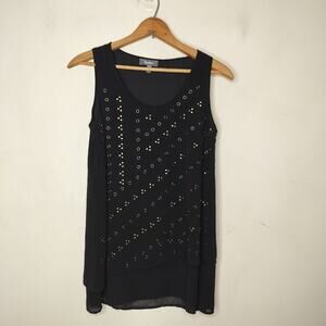 Neiman Marcus Sleeveless Top Metal Grommet Layered Hem